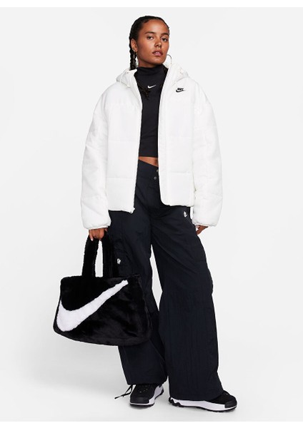 Beyaz Kadın Kapüşon Yaka Mont FB7672-133-W Nsw Esstl Thrmr Clsc P