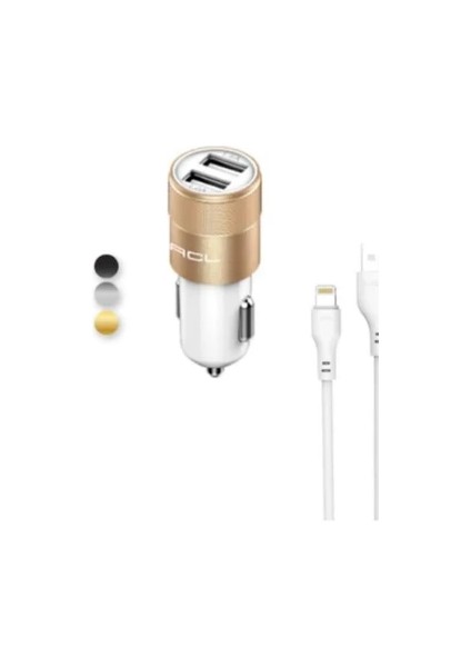 Ac-06 Araç Içi Şarj 2.1A, 10WATT 2xusb 1mt Mikro Kablo