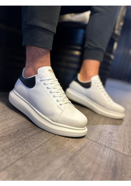 J043 Bağcıklı Ortopedik Taban Erkek Günlük Sneaker Spor Ayakkabı Bt Beyaz/siyah modelleri