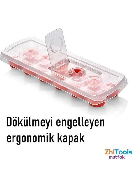 Zhltools Buz Kalıbı - Bas-Bırak Kapaklı Silikon Buz Kalıbı 4 Lü Set