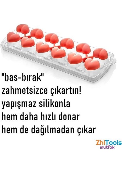 Zhltools Buz Kalıbı - Bas-Bırak Kapaklı Silikon Buz Kalıbı 4 Lü Set