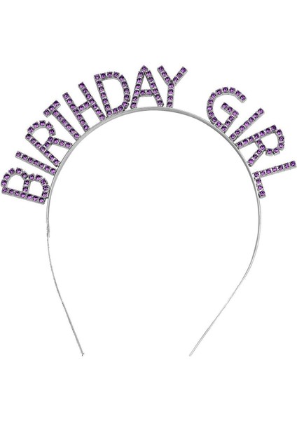 Mor Renk Kristal Taşlı Parlak Birthday Girl Yazılı Taç
