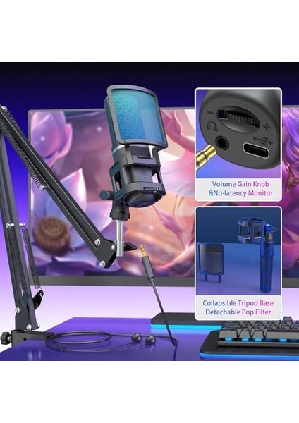 Podcast Rgb Mikrofon Kiti Twitch Youtuber ve Canlı Yayın Için Özel Mikrofon A68S (A68S) modelleri