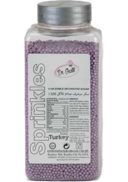 2 mm Mor Boncuk Şeker 250 gr – Mini Pasta ve Tatlı Süsleme Şekeri