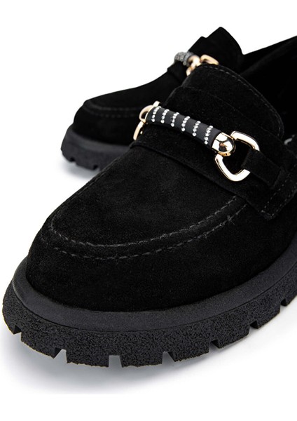 Kadın Hakiki Deri Siyah Süet Loafer Ayakkabı fırsatları