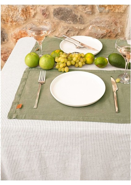 Linen Keten Masa Örtüsü Kirik Beyaz/siyah Çizgili 150X250 indirimleri