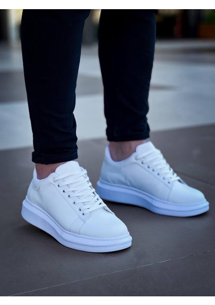 J-X500 Bağcıklı Ortopedik Taban Günlük Erkek Spor Sneaker Ayakkabı Bt Beyaz