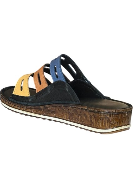 25Y NBL05 Siyah Kadın Hakiki Deri Günlük Terlik modelleri
