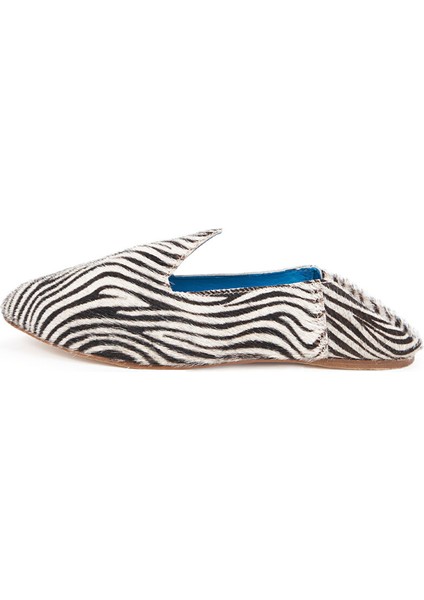 Siyah-Beyaz Kadın Deri Loafer La Zebra