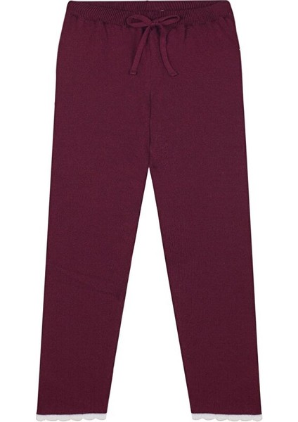 Beyaz Fırfırlı Bordo Triko Sweatshirt Tayt Takım modelleri