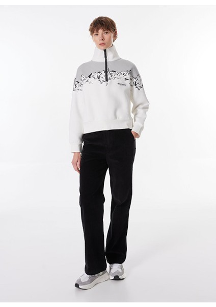 Kırık Beyaz Kadın Dik Yaka Loose Fit Baskılı Sweatshirt D3WL-SWT14 fiyatları
