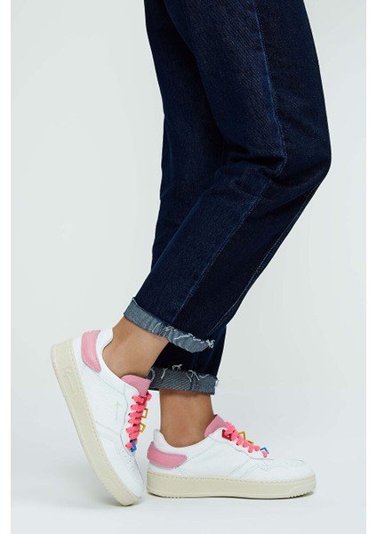 Kadın Hakiki Deri Beyaz/pembe Sneakers & Spor Ayakkabı
