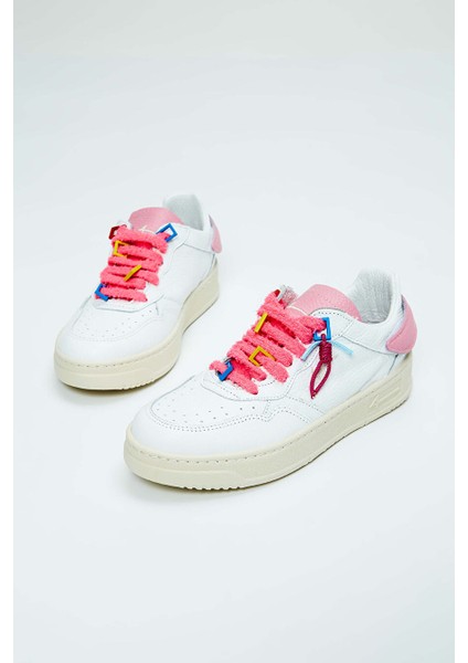 Kadın Hakiki Deri Beyaz/pembe Sneakers & Spor Ayakkabı