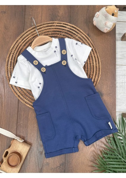 Pamuklu Palmiye Desenli Tulum ve Tişört 2li Erkek Bebek Takım modelleri