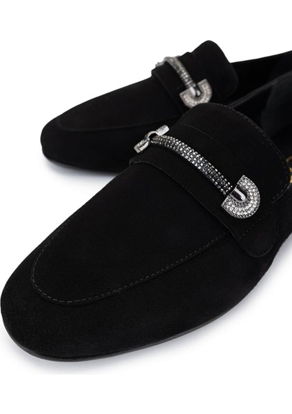 Kadın Hakiki Deri Siyah Süet Loafer Ayakkabı modelleri