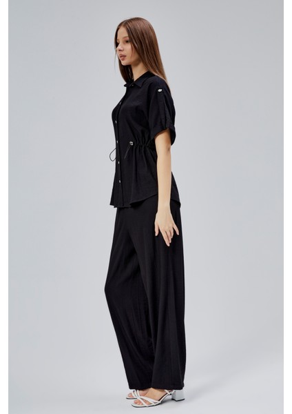 Siyah Rahat Kesim Gömlek Pantolon Takım fırsatları