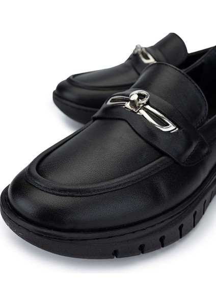 Kadın Hakiki Deri Siyah Deri Loafer Ayakkabı modelleri