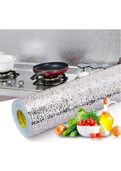 Yapışkanlı Kolay Silinebilir Mutfak Tezgah Üstü Folyo Gümüş 40 cm x 10 M