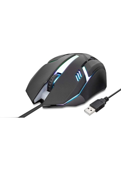 Kablolu Oyuncu Mouse LED 800/1600 Dpı 140CM Siyah HDX3257