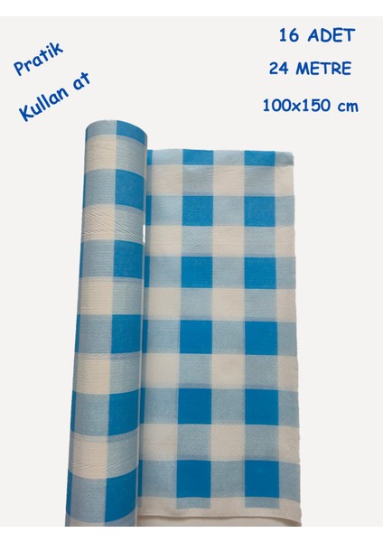 3 Adet Kullanat Büyük Boy Mavi Kare Desenli Aktivite Piknik Masa Örtüsü 100X150 cm