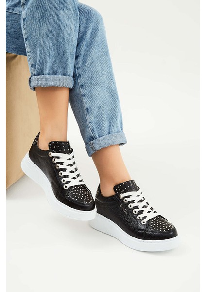 Siyah Kadın Deri Sneaker 33 30 Bn Ayk Y23 indirimleri