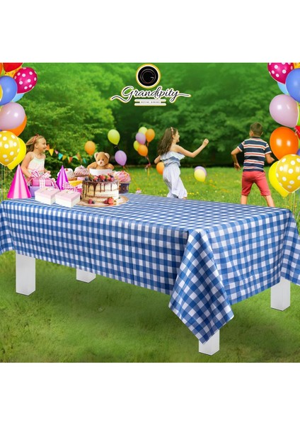 3 Adet Kullanat Büyük Boy Mavi Kare Desenli Aktivite Piknik Masa Örtüsü 100X150 cm