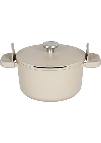 Leo Phantom Kapakli Yapişmaz Deri̇n Tencere 24CM Latte