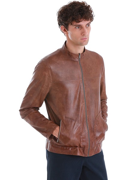 Bej Slim Fit 100% Deri Hakim Yaka Çift Taraflı Deri-Süet Mont modelleri