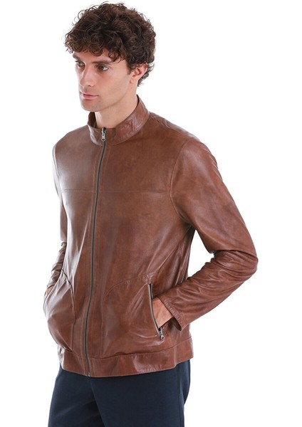 Bej Slim Fit 100% Deri Hakim Yaka Çift Taraflı Deri-Süet Mont fırsatları