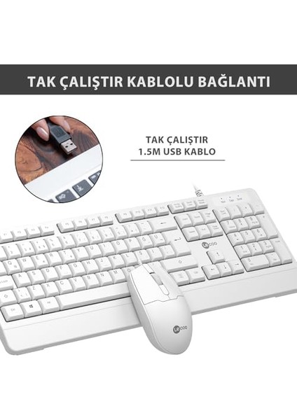 CM106 USB Kablolu, Qwerty Türkçe Dizilim Klavye, 1200DPI Optik Fare, Bilek Dinlendirme, Sağ ve Sol Elle Kullanılabilir, Evrensel Uyum, Türkçe Q Klavye & Mouse Set Beyaz fiyatları