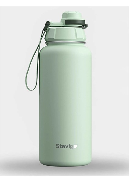 1 Hand Leak-Proof Sızdırmaz Çelik Termos 1000 ml Smoke Green ST-218