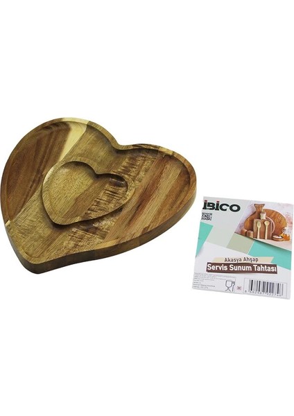 Akasya Kalp Model 2 Bölmeli=1+1 Ahşap Bambu Servis Sunum Tepsi - Tahtası 20.5 x 19.5 x 1.4cm