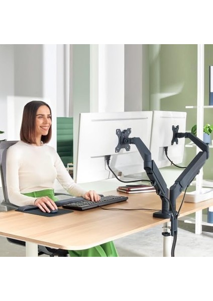 Ergo Yerden Tasarruf Sağlayan, Bilgisayar ve Laptop Için Ikili Monitör Kolu, 65370089, Gri modelleri