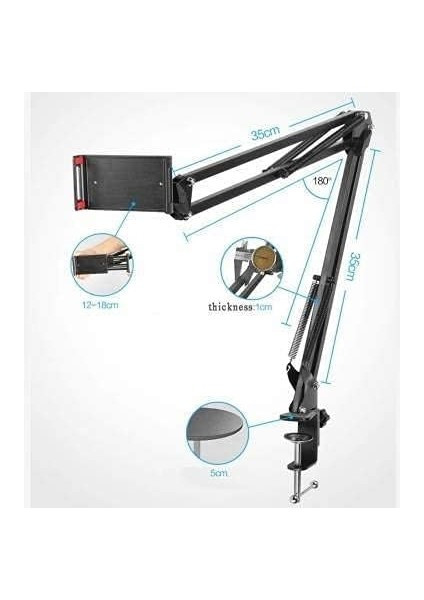 Profesyonel Masa Üstü Mobil Tablet Evrensel Stand Alüminyum Gövde Tembel Askı Braketi Tüm Mobil Cihazlar ve Tabletler Için Esnek 360 Derece Döndürülebilir, Masaüstü Ofis Ev Için, Cihaz Boyutu fiyatları