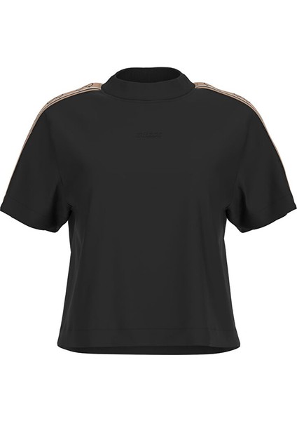 Bisiklet Yaka Düz Siyah Kadın T-Shirt V3RI08I3Z14 Brıtney Crop Tee - Mıd