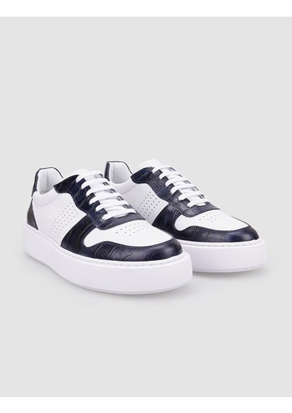 Beyaz-Lacivert Erkek Deri Sneaker 100668 fiyatları