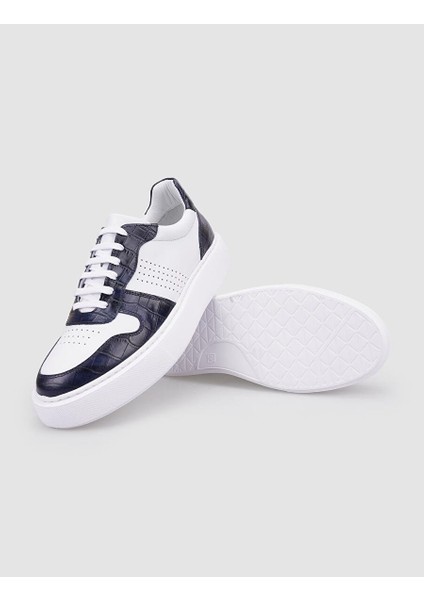 Beyaz-Lacivert Erkek Deri Sneaker 100668 fırsatları