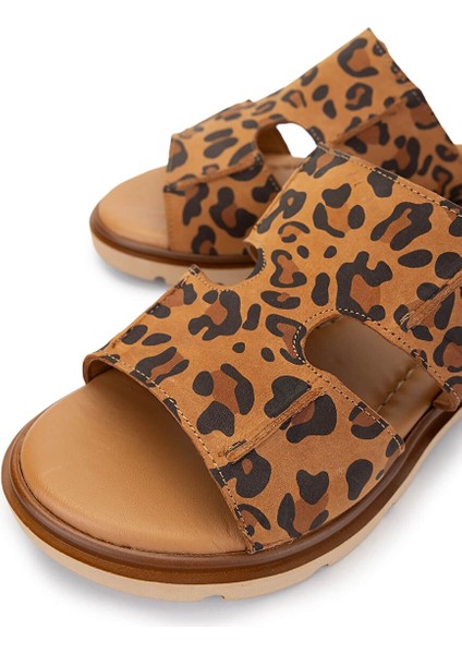 Kadın Hakiki Deri Leopar Süet Düz Terlik modelleri
