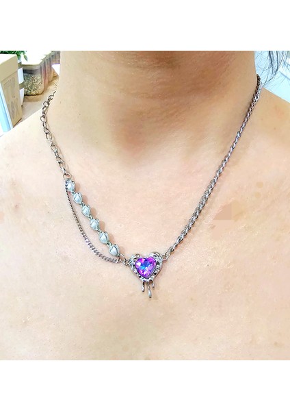 Incili Taşlı Kalp Kolye