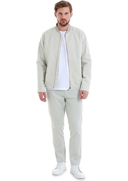 Bej Slim Fit Çizgili Dik Yaka Basic Mevsimlik Mont fiyatları