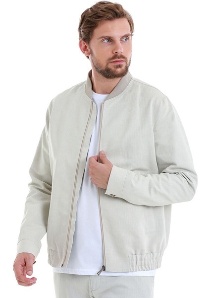 Bej Slim Fit Çizgili Dik Yaka Basic Mevsimlik Mont modelleri