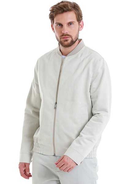 Bej Slim Fit Çizgili Dik Yaka Basic Mevsimlik Mont fırsatları