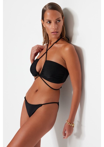 Shopeonly Siyah Straplez Bağlamalı Bikini Takımı fiyatları
