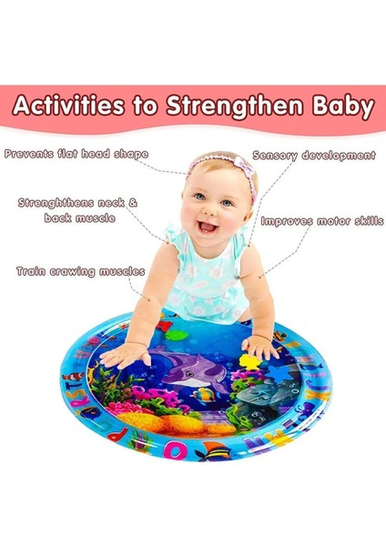 Yuvarlak Bebek Su Oyun Matı, 60 Cm, Tummy Time, Beyaz
