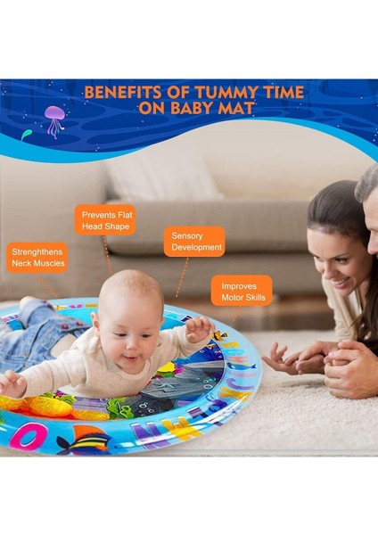 Yuvarlak Bebek Su Oyun Matı, 60 Cm, Tummy Time, Beyaz