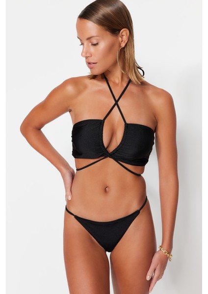 Shopeonly Siyah Straplez Bağlamalı Bikini Takımı