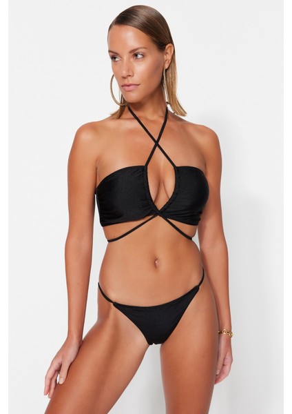 Shopeonly Siyah Straplez Bağlamalı Bikini Takımı modelleri