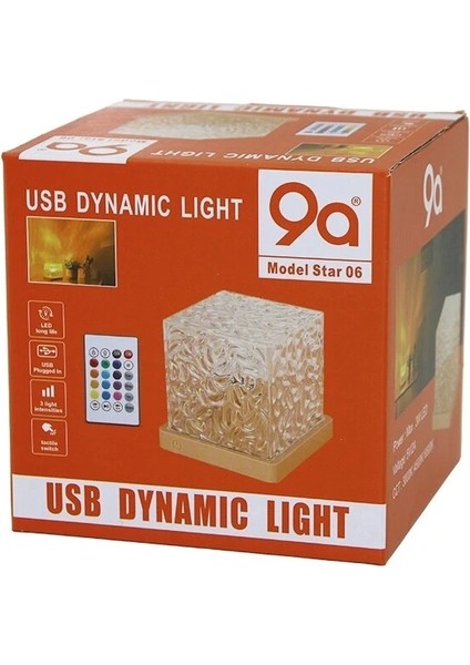 USB Kumandalı Rgb Su Desenli Mika Kristal Plastik Gece Lambası 9.5X9.5CMX11.5CM (5047)
