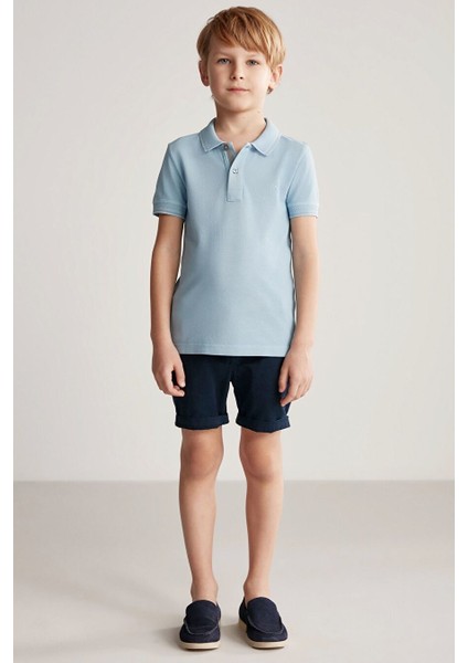 Vintage Görünümlü Mavi Polo Yaka Çocuk T-Shirt fiyatları
