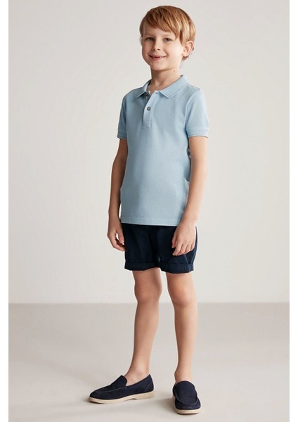 Vintage Görünümlü Mavi Polo Yaka Çocuk T-Shirt modelleri